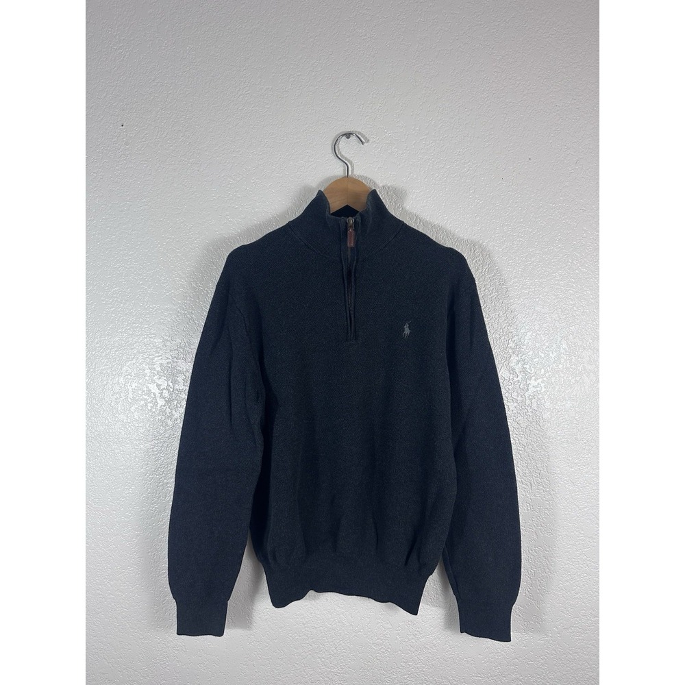 Polo Ralph Lauren Quarter Zip Pullover Sweatshirt Navy Red Pony Cotton Men's M